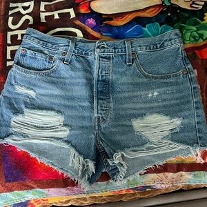 Levi's Blue Distressed Jean Shorts